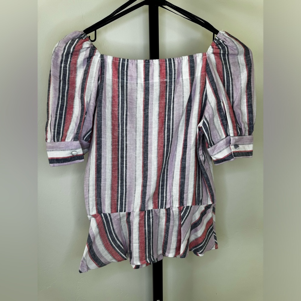 laundry by shelli segal Striped Short Sleeve top Button Down Puff Sleeve Size XS - Picture 2 of 6